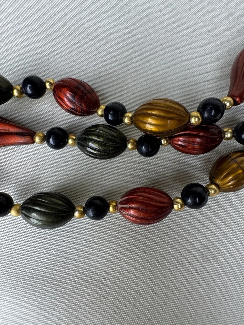 Multi-Strand Metallic Bead Necklace in Red, Gold & Black - Picture 8 of 10